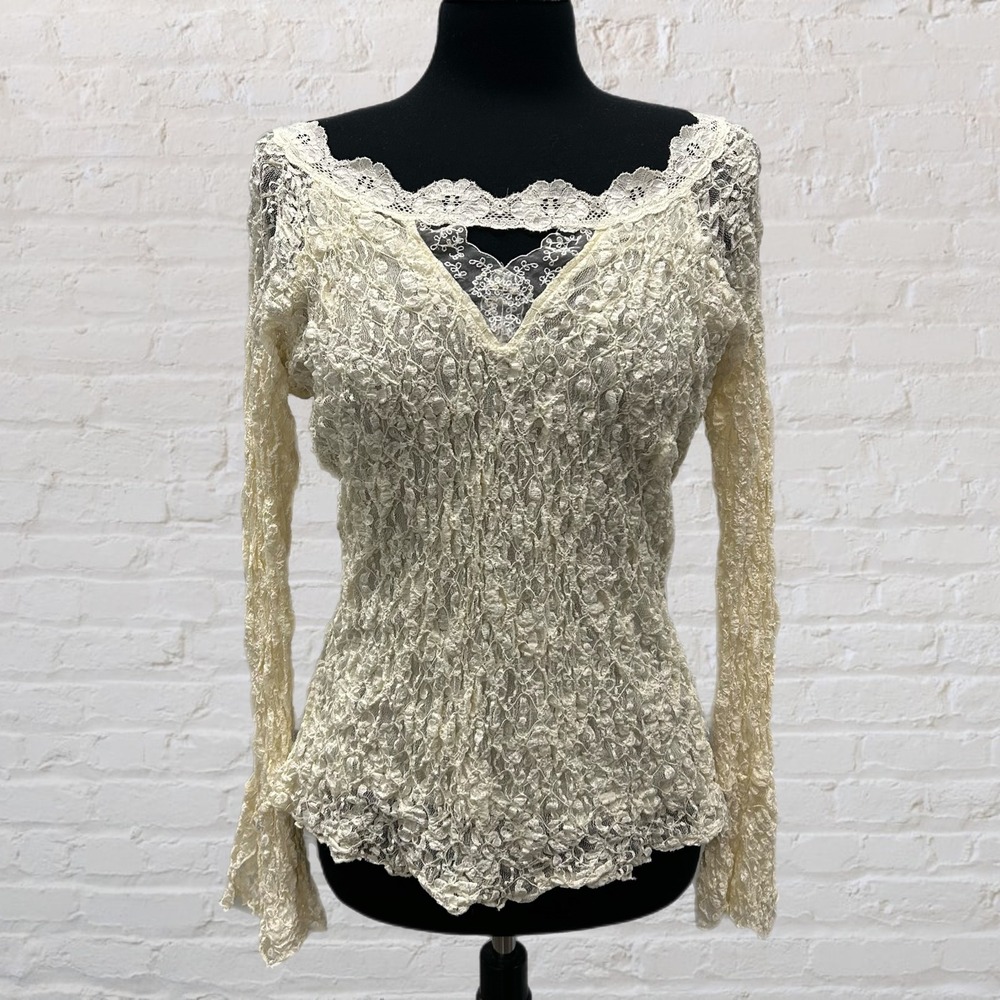 Vtg Whimsy Gothy White Fairy Lace
Long Sleeve Top Moda International Festival L